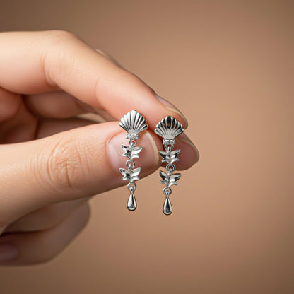 Silver Tribal Petal Layer Drop Earrings