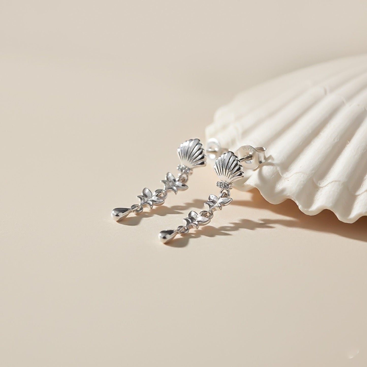 Silver Tribal Petal Layer Drop Earrings