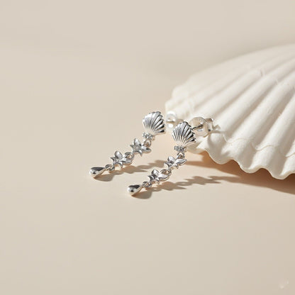 Silver Tribal Petal Layer Drop Earrings