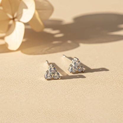 Silver Three Stoned Stud Earrings