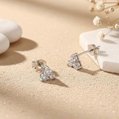 Silver Three Stoned Stud Earrings