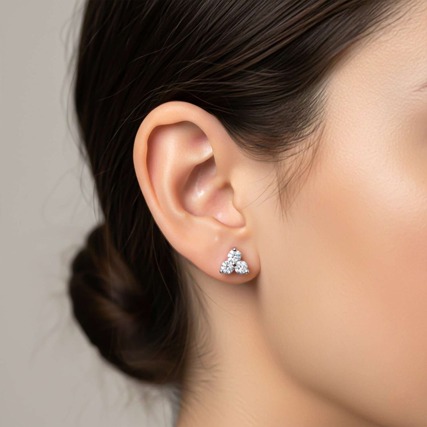 Silver Three Stoned Stud Earrings