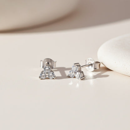 Silver Three Stoned Stud Earrings