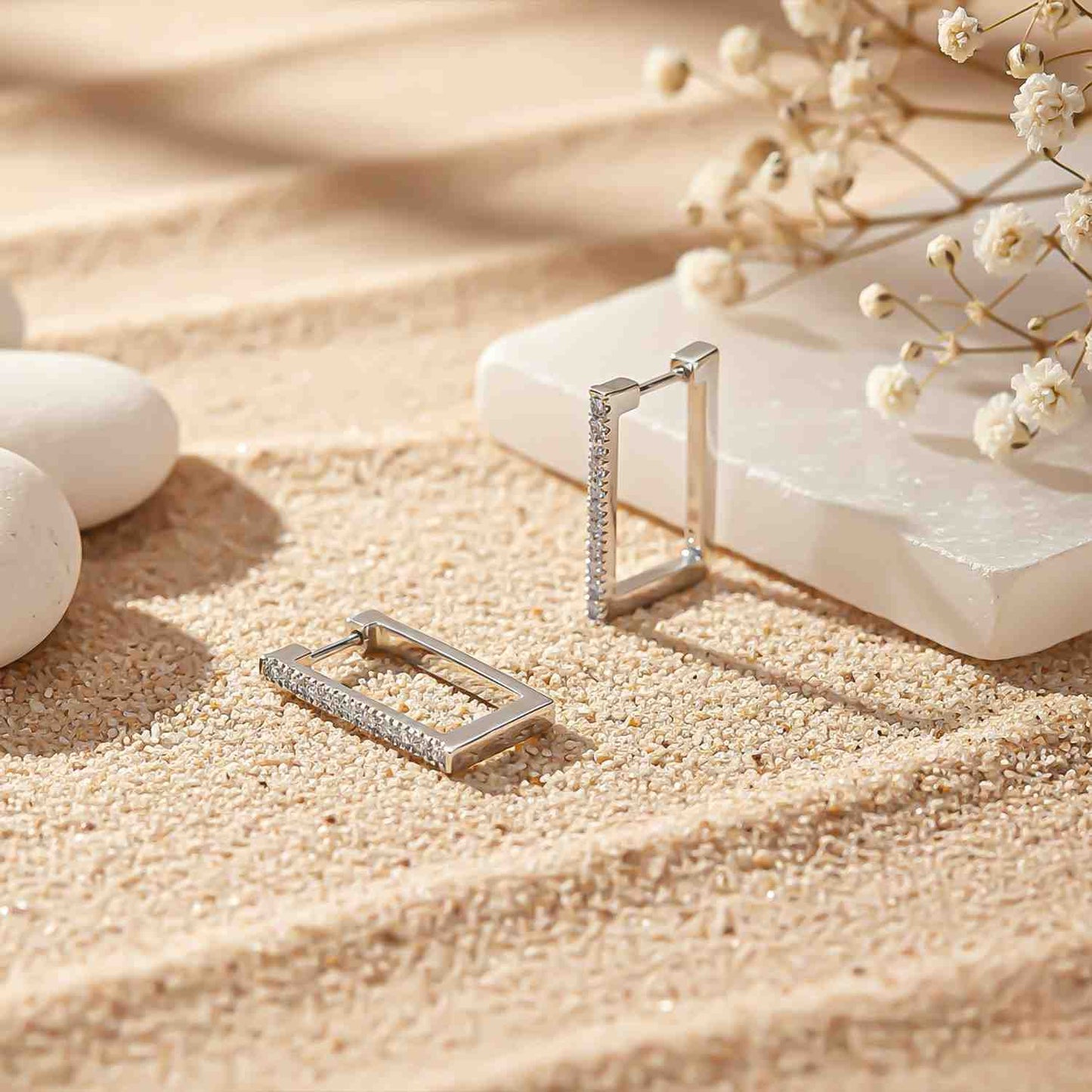 Silver Square Hoop Earrings