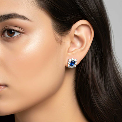 Silver Blue Cocktail Stud Earrings