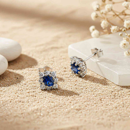 Silver Blue Cocktail Stud Earrings