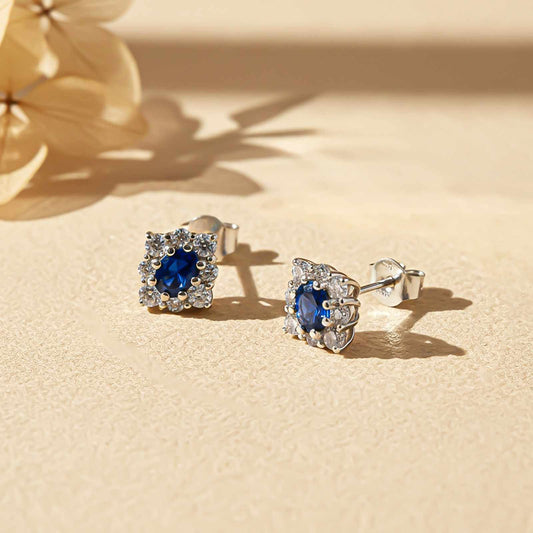 Silver Blue Cocktail Stud Earrings