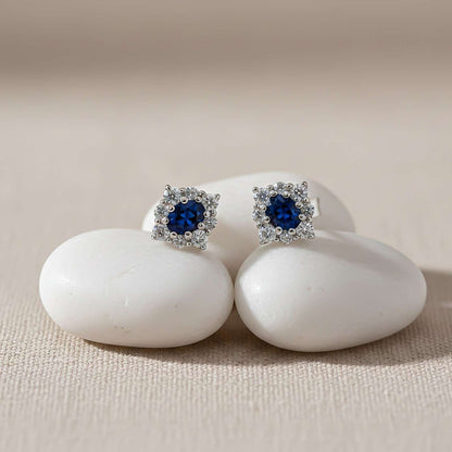 Silver Blue Cocktail Stud Earrings