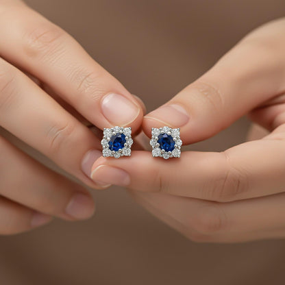 Silver Blue Cocktail Stud Earrings