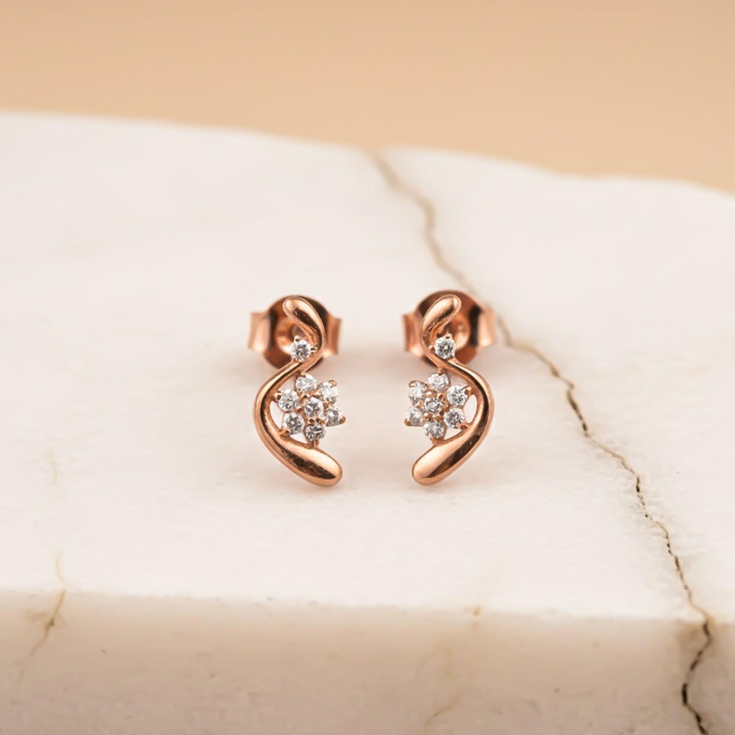 Silver Floral Twist Stud Earrings