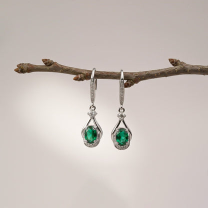 Silver Emerald Drop Earrings for Women