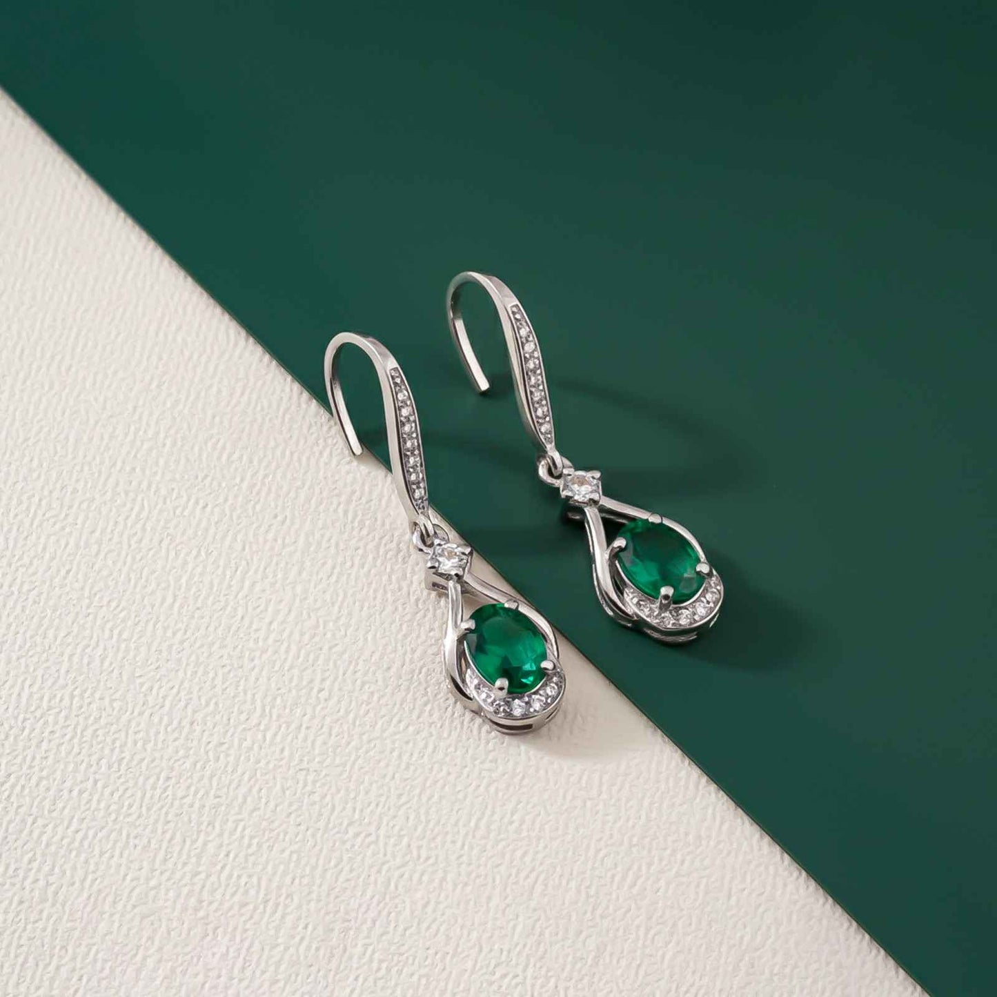 Silver Emerald Drop Earrings for Women