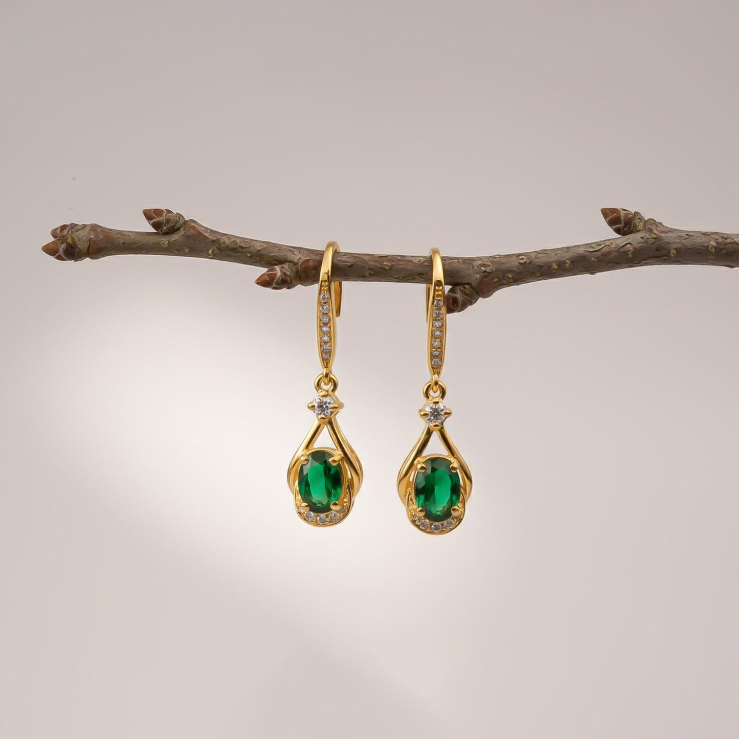 Silver Emerald Drop Earrings for Women