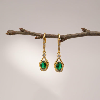 Silver Emerald Drop Earrings for Women