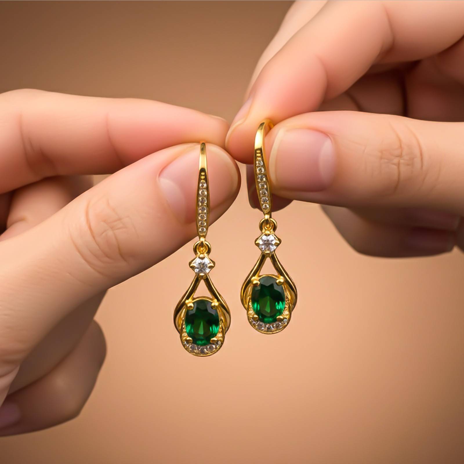 Silver Emerald Drop Earrings for Women