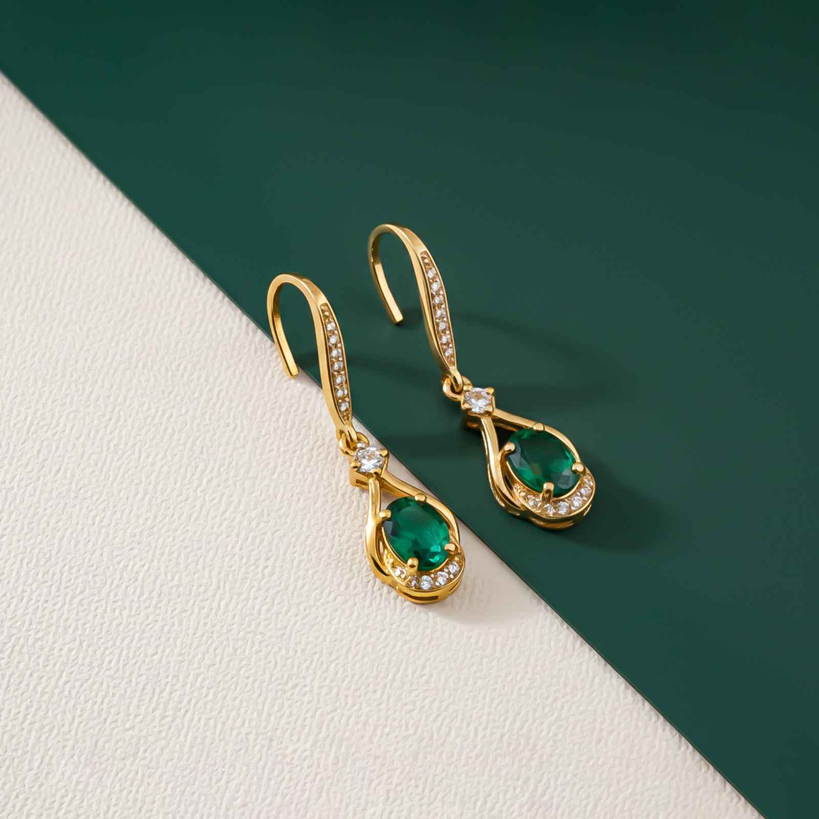 Silver Emerald Drop Earrings for Women