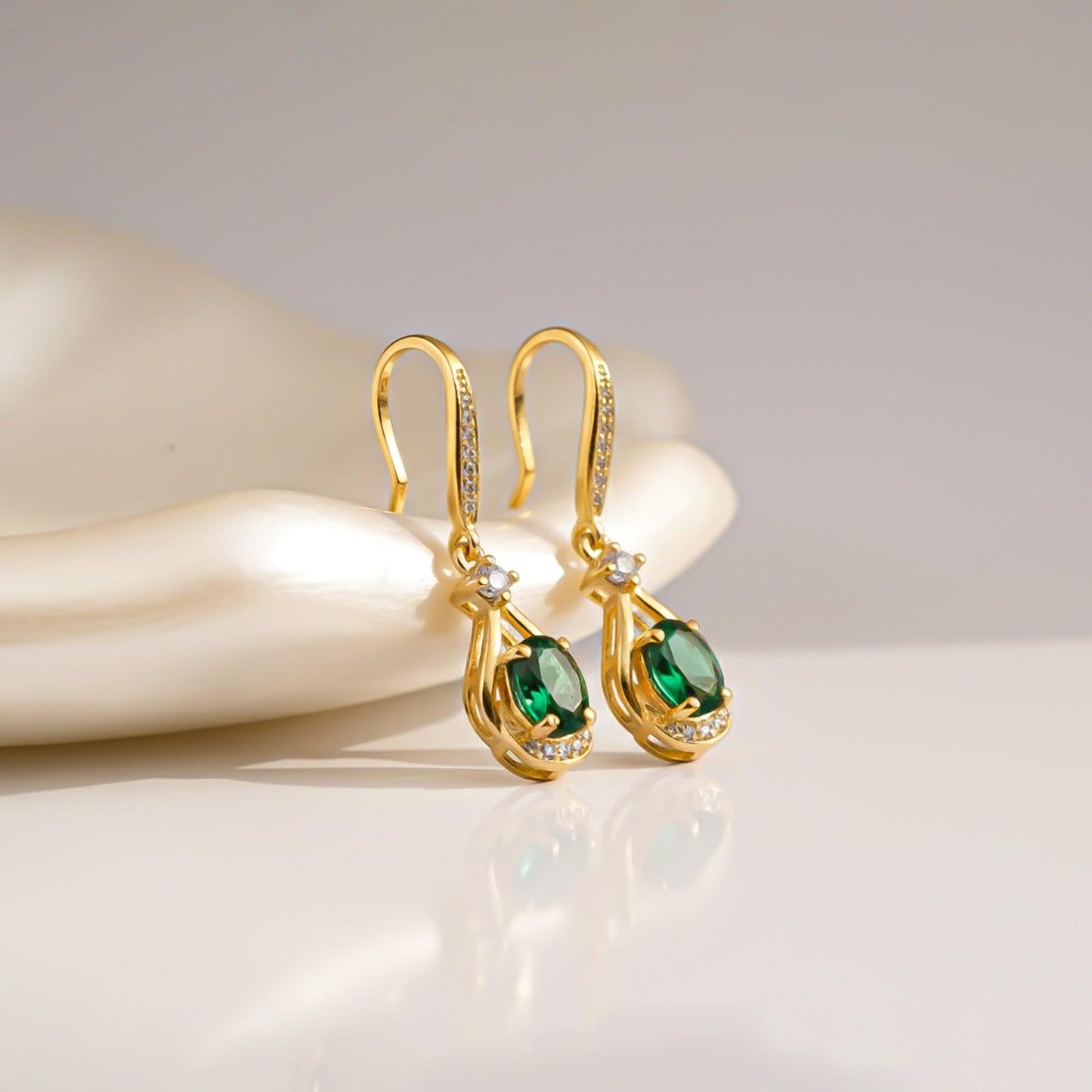 Silver Emerald Drop Earrings for Women