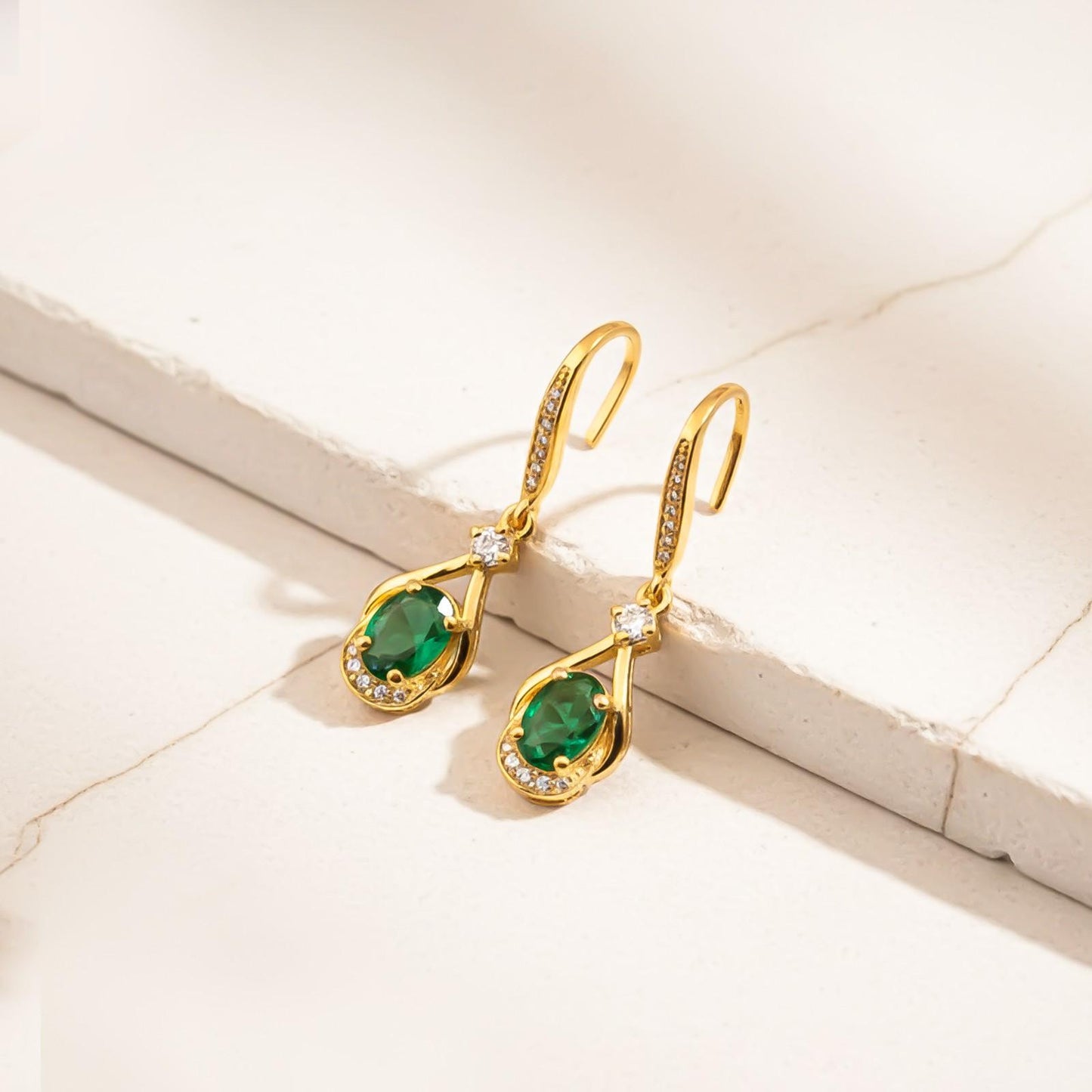 Silver Emerald Drop Earrings for Women