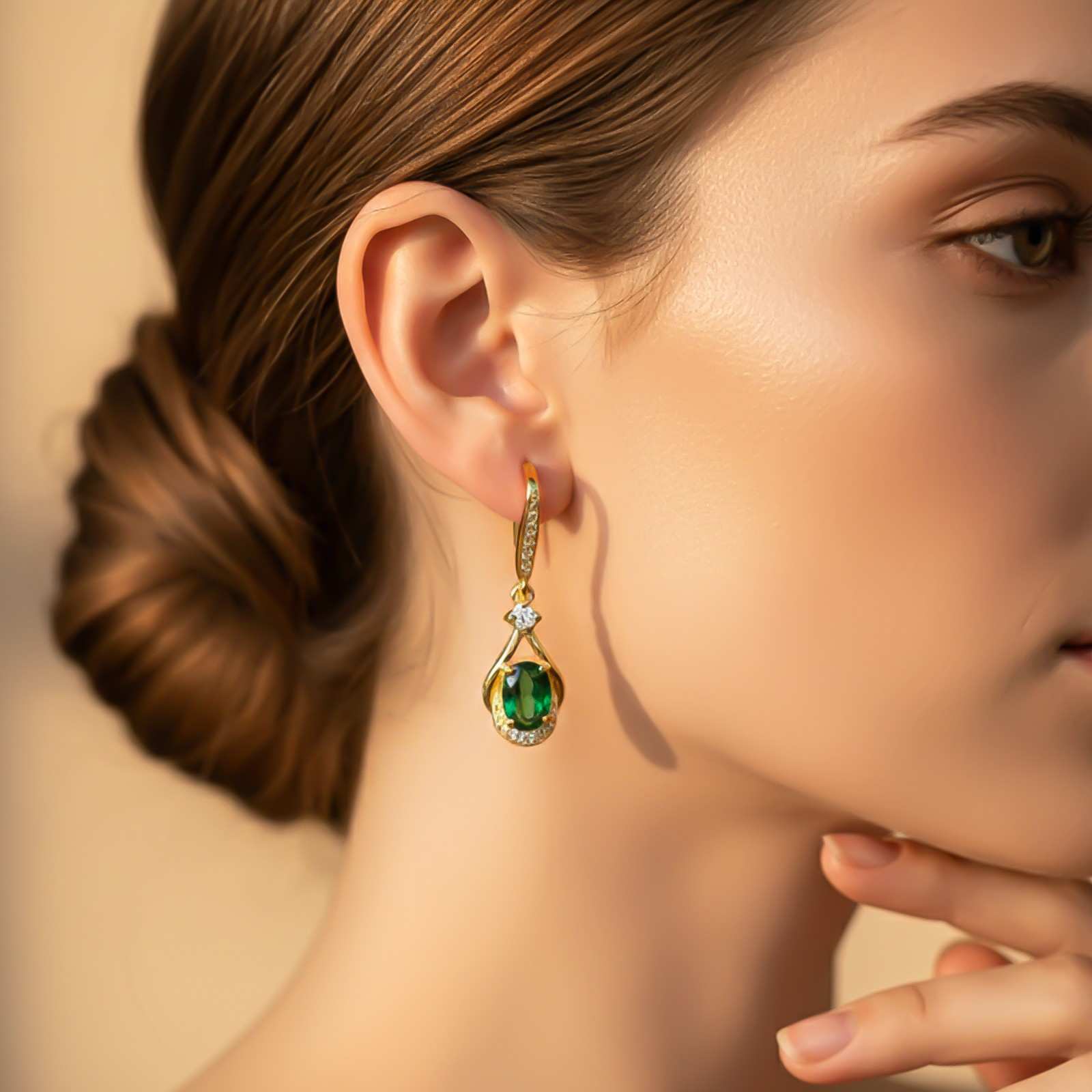 Silver Emerald Drop Earrings for Women