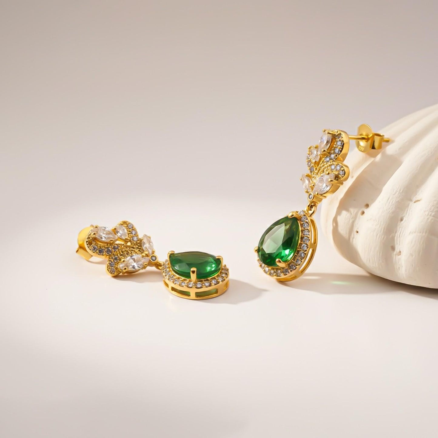 Silver Emerald Teardrop Statement Earrings