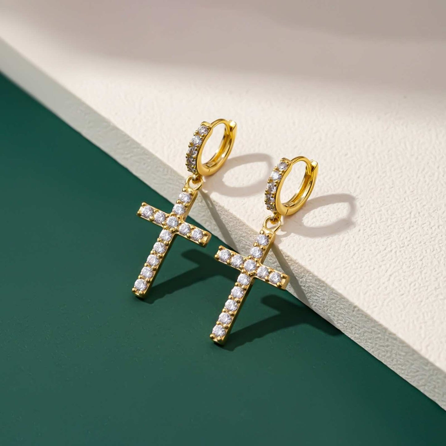 Silver Cross Drop Hoop Earrings for Women