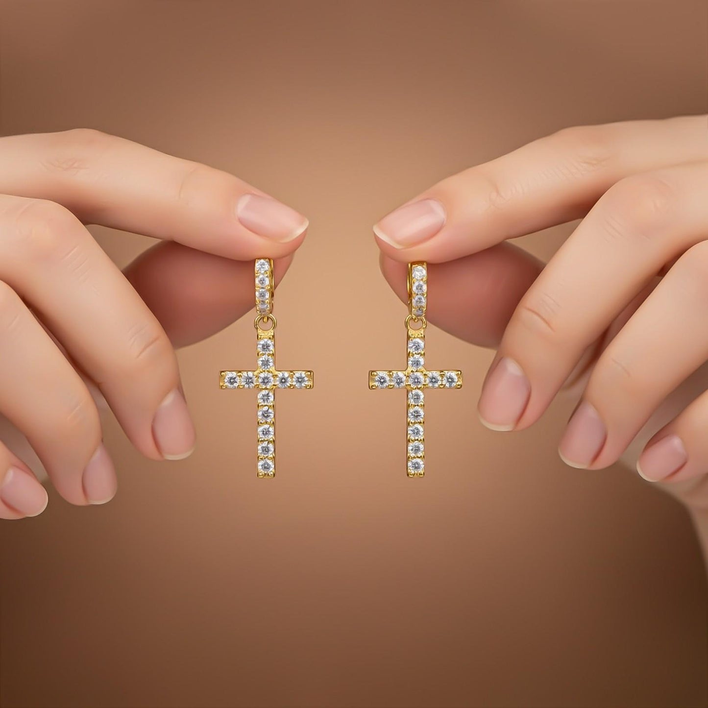 Silver Cross Drop Hoop Earrings for Women