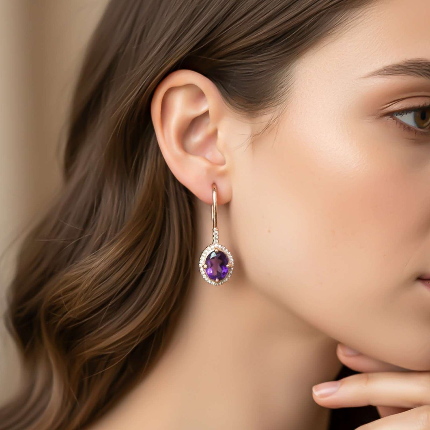 Silver Amethyst Halo Drop Earrings for Women