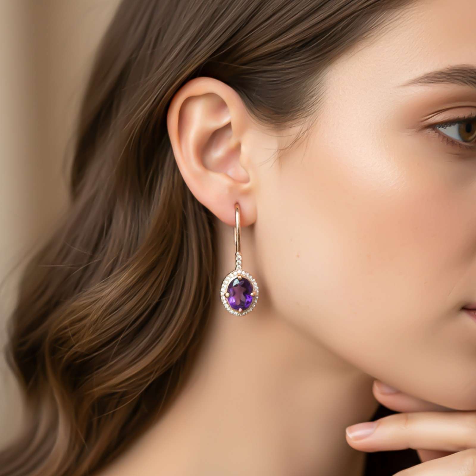 Silver Amethyst Halo Drop Earrings for Women
