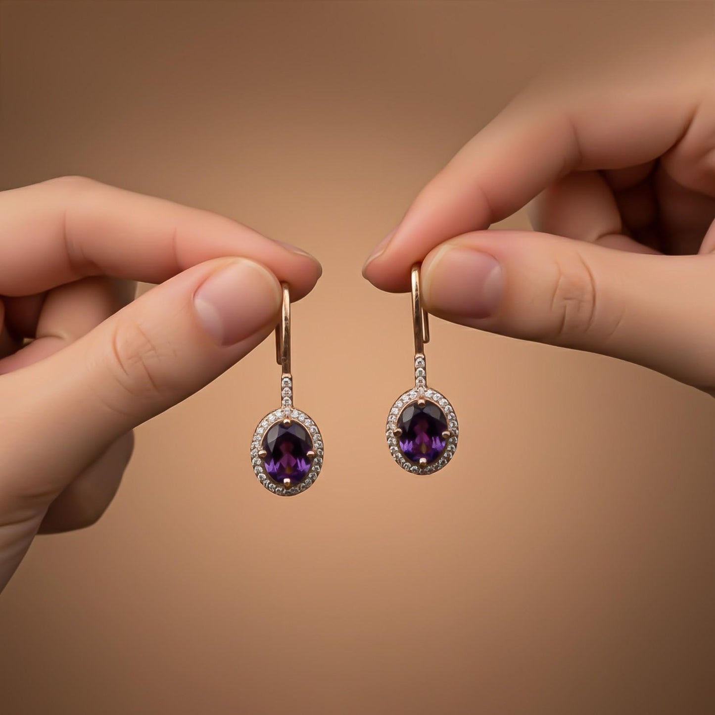 Silver Amethyst Halo Drop Earrings for Women