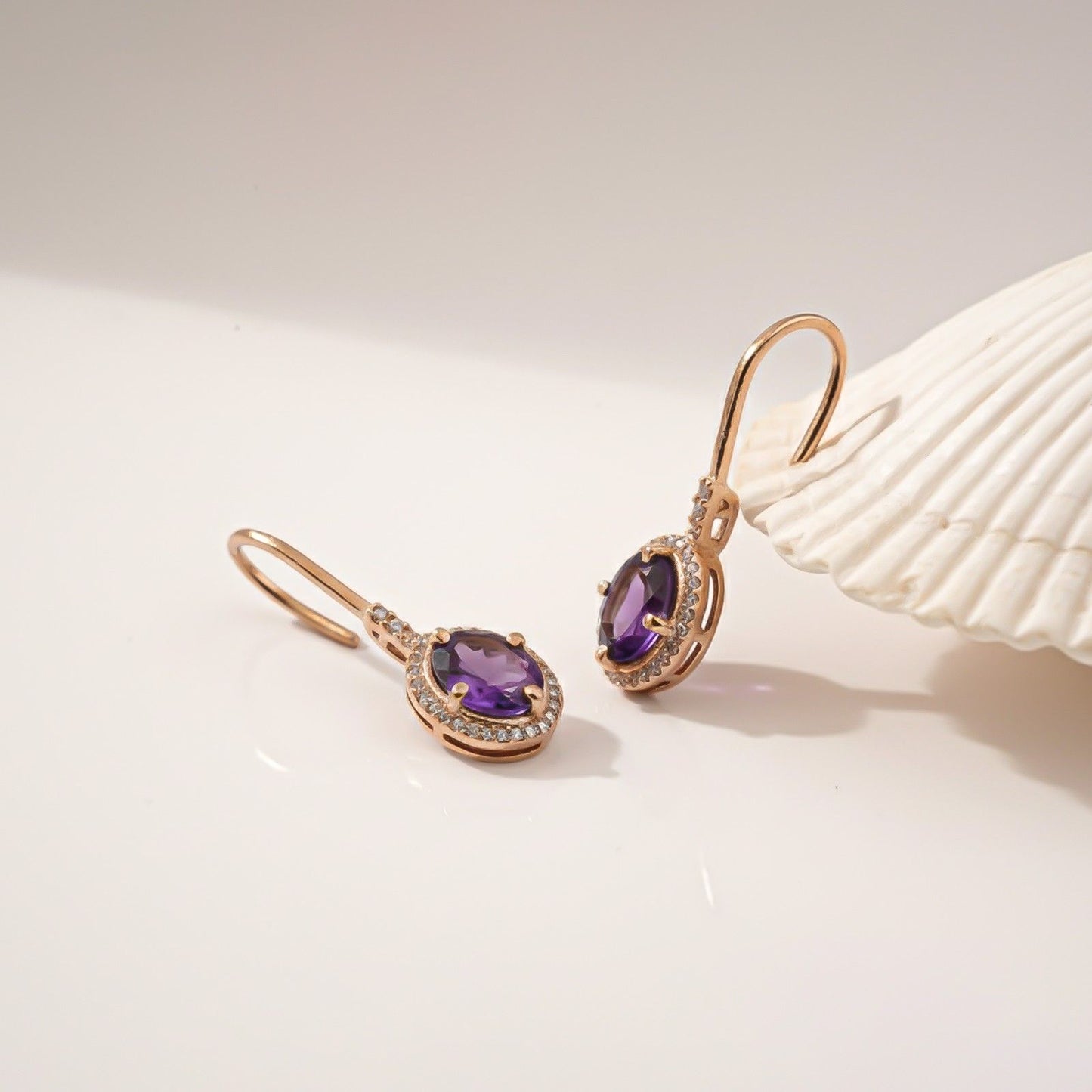 Silver Amethyst Halo Drop Earrings for Women