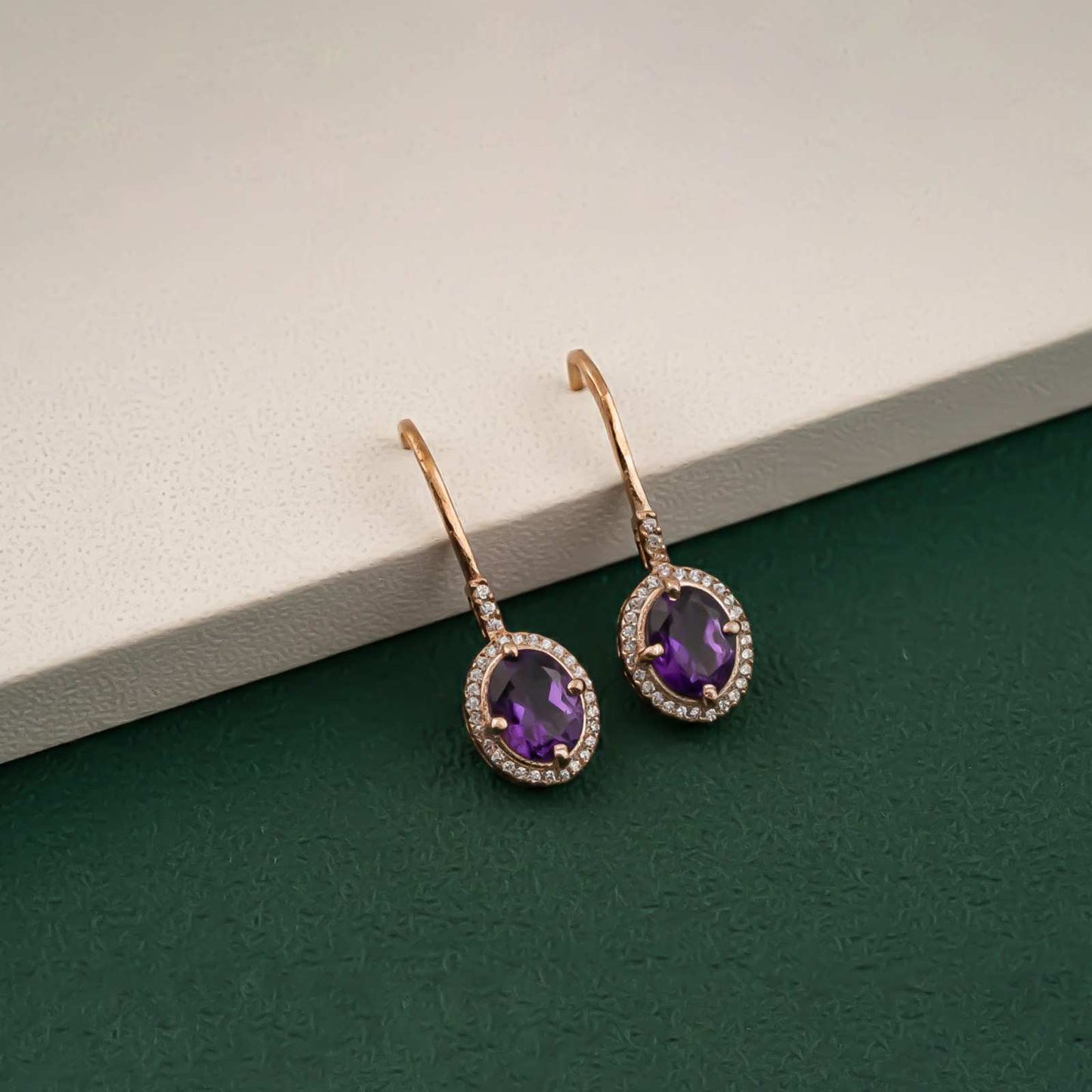 Silver Amethyst Halo Drop Earrings for Women