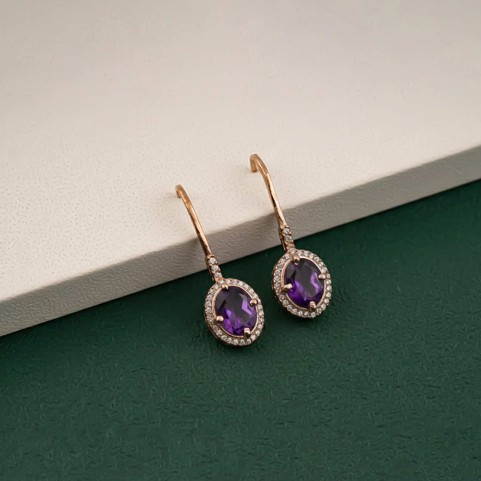 Silver Amethyst Halo Drop Earrings for Women