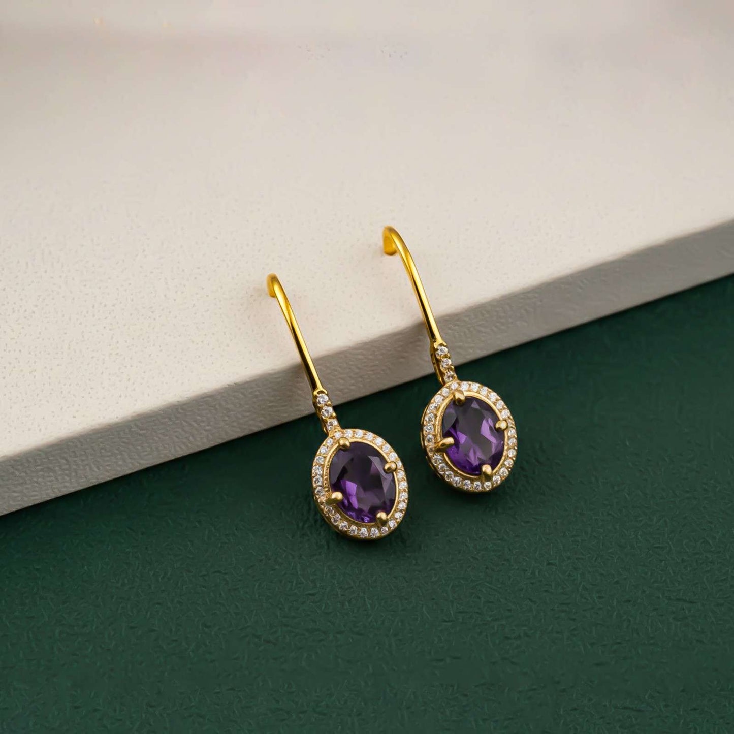 Silver Amethyst Halo Drop Earrings for Women