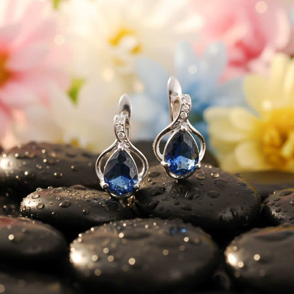 Silver Blue Sapphire Teardrop Designer Earrings