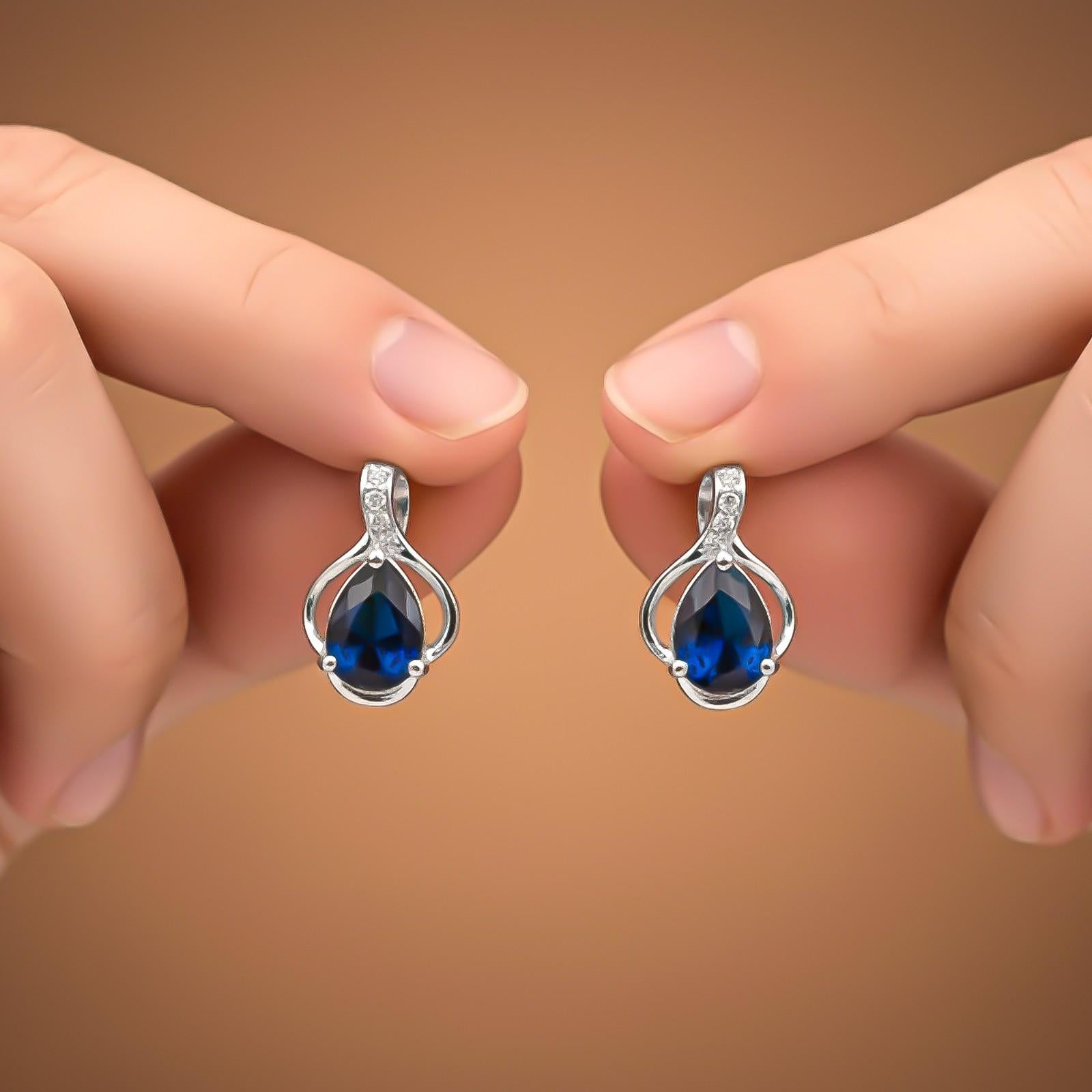 Silver Blue Sapphire Teardrop Designer Earrings