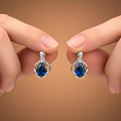 Silver Blue Sapphire Teardrop Designer Earrings