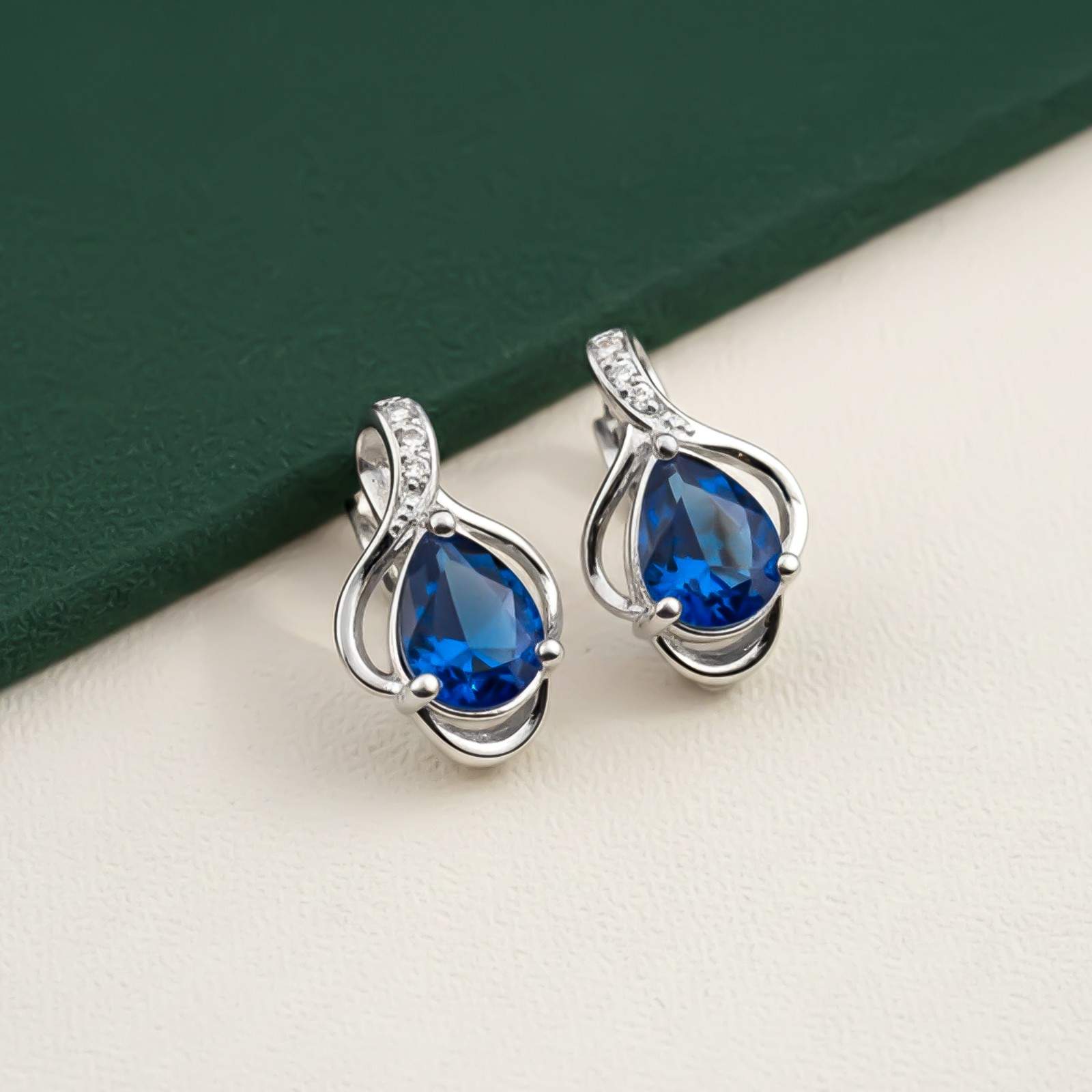 Silver Blue Sapphire Teardrop Designer Earrings