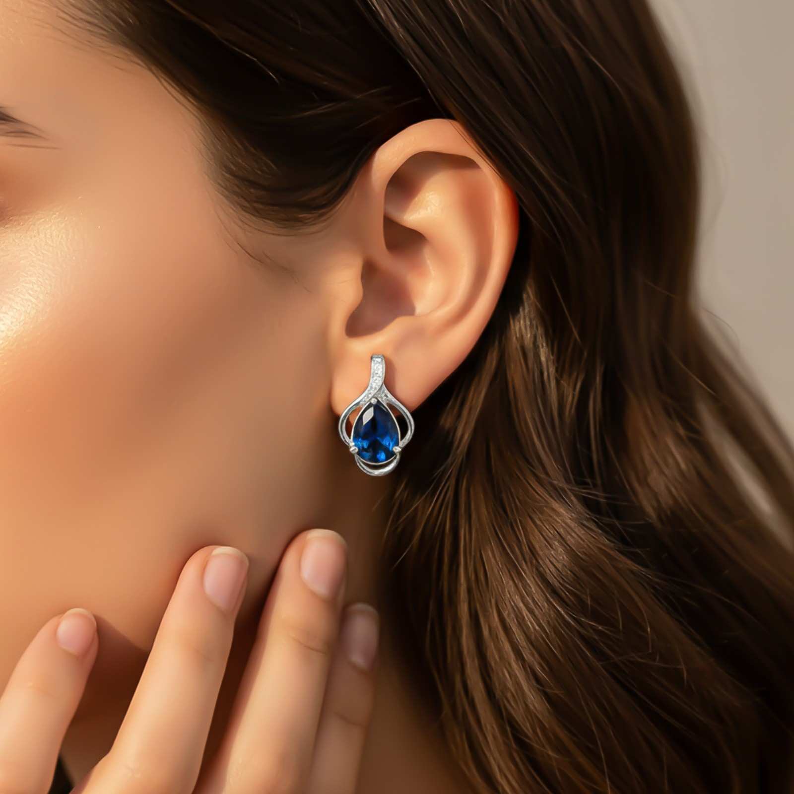 Silver Blue Sapphire Teardrop Designer Earrings