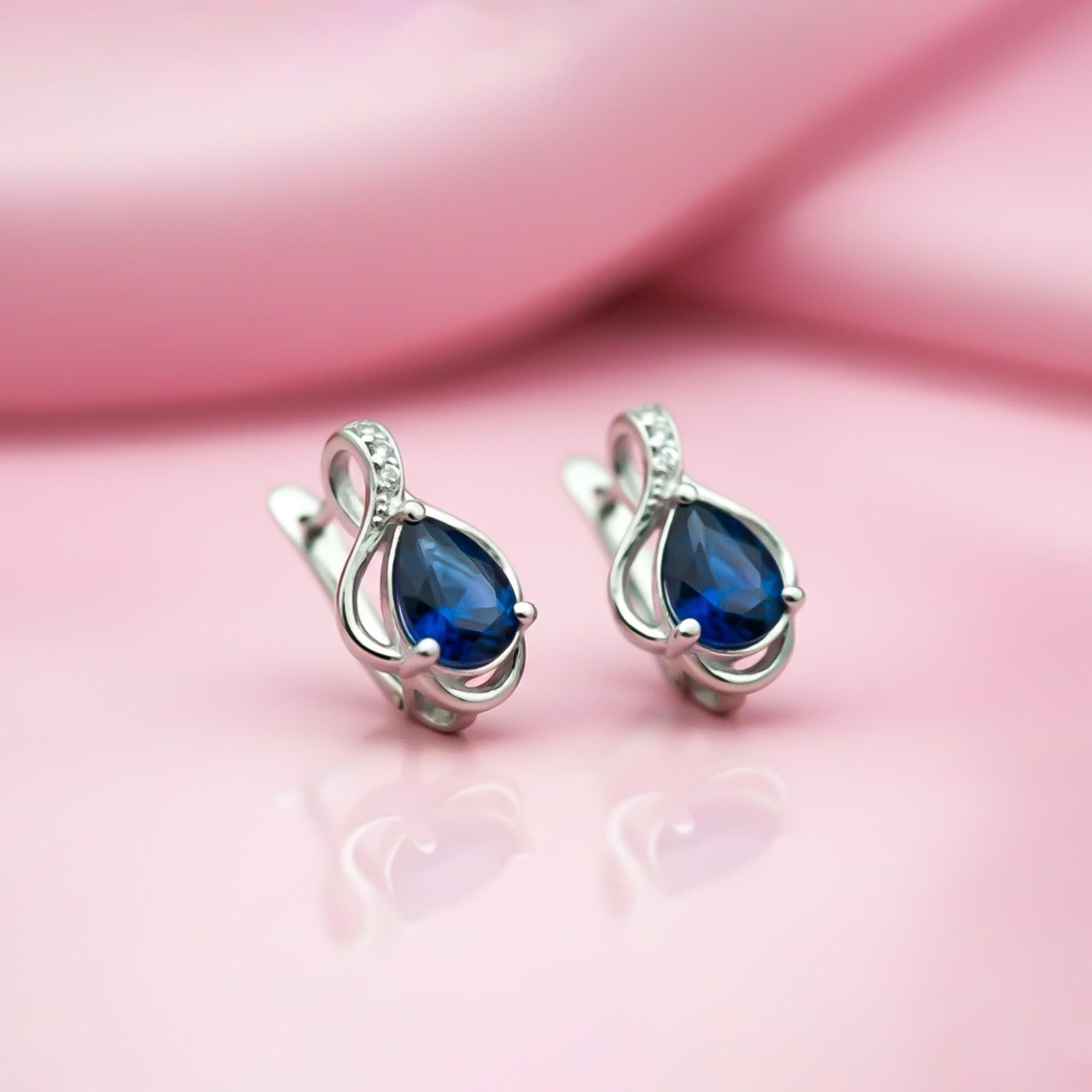 Silver Blue Sapphire Teardrop Designer Earrings