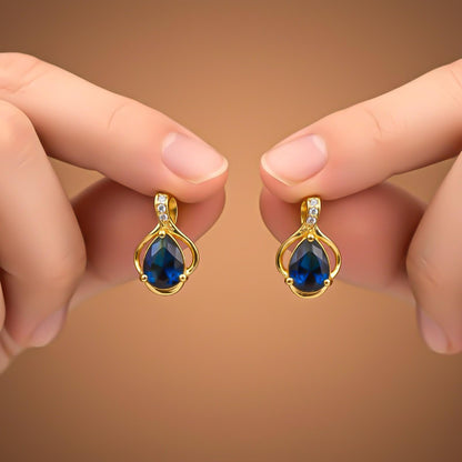 Silver Blue Sapphire Teardrop Designer Earrings