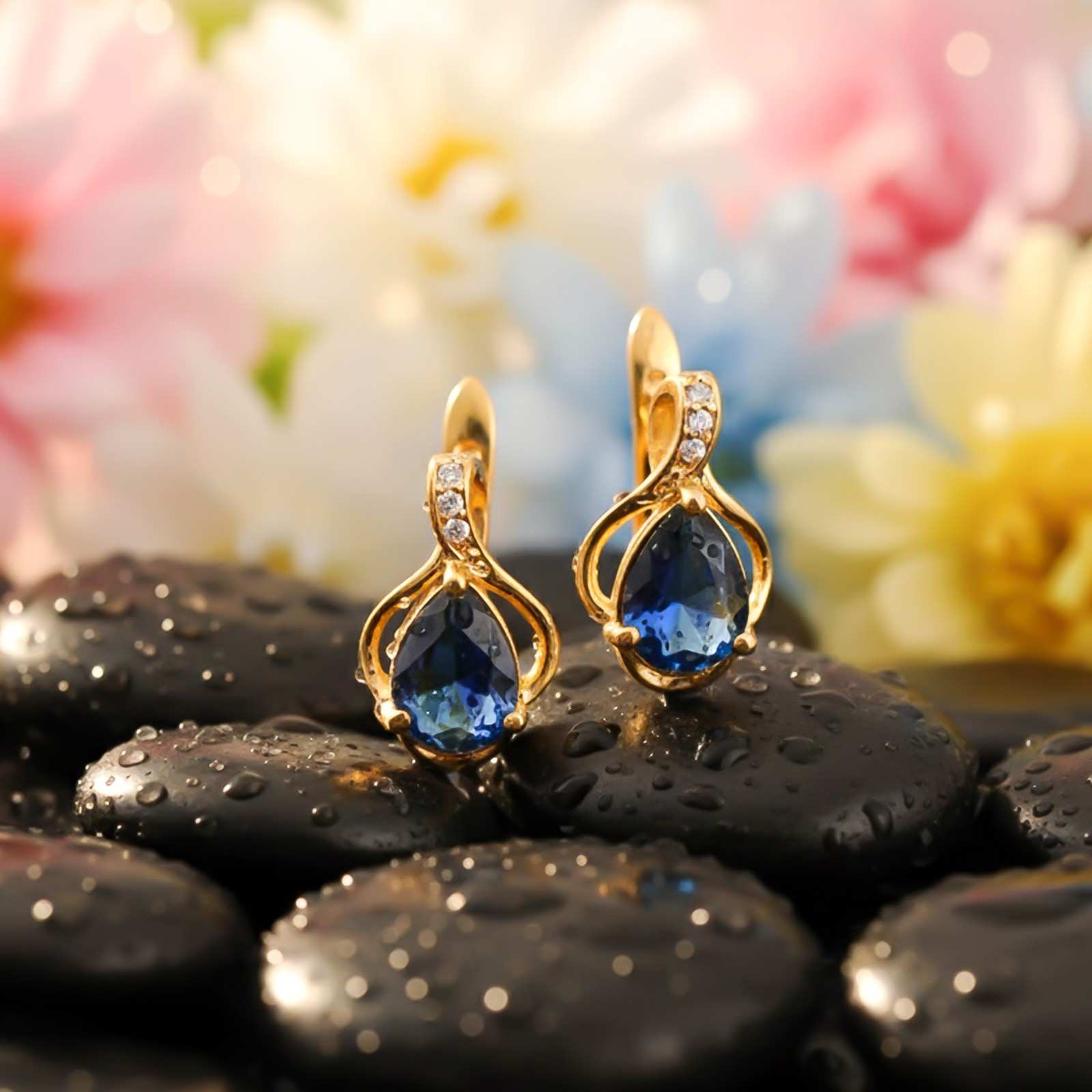 Silver Blue Sapphire Teardrop Designer Earrings