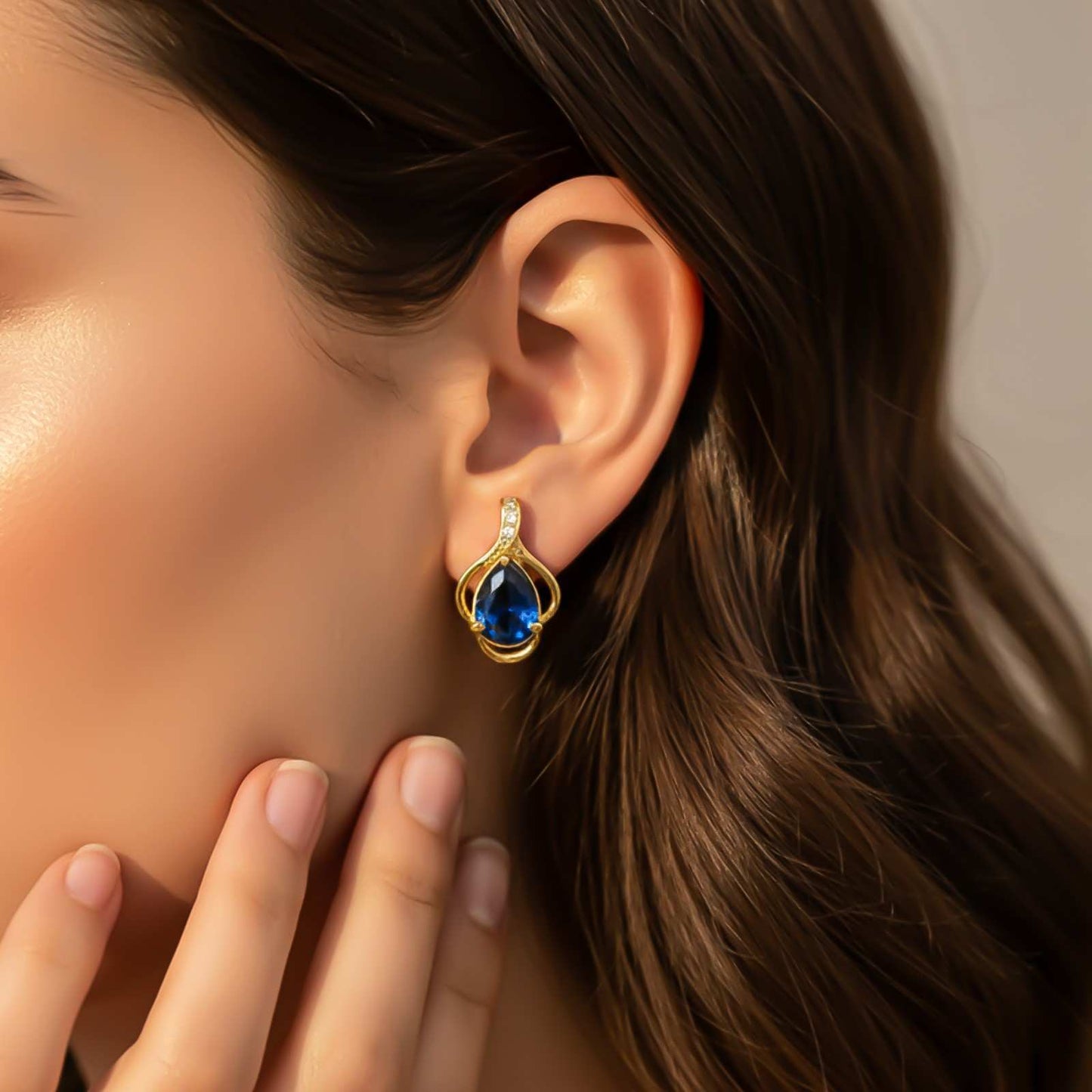 Silver Blue Sapphire Teardrop Designer Earrings