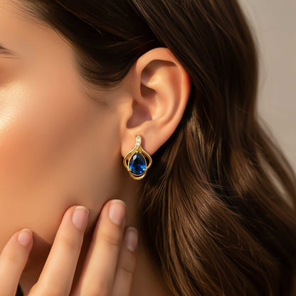 Silver Blue Sapphire Teardrop Designer Earrings