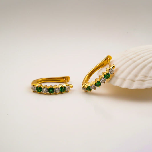 Silver Emerald Half Hoop Earrings for Women