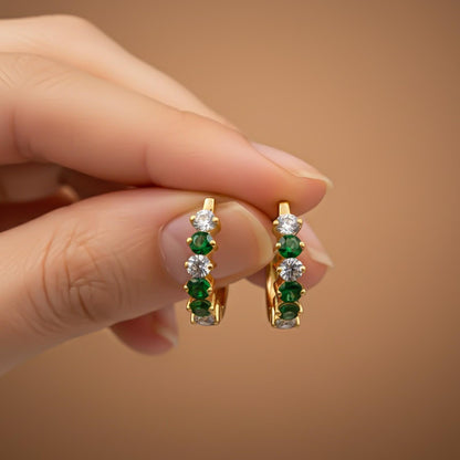 Silver Emerald Half Hoop Earrings for Women