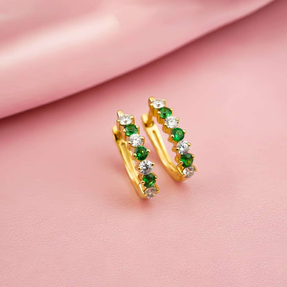 Silver Emerald Half Hoop Earrings for Women