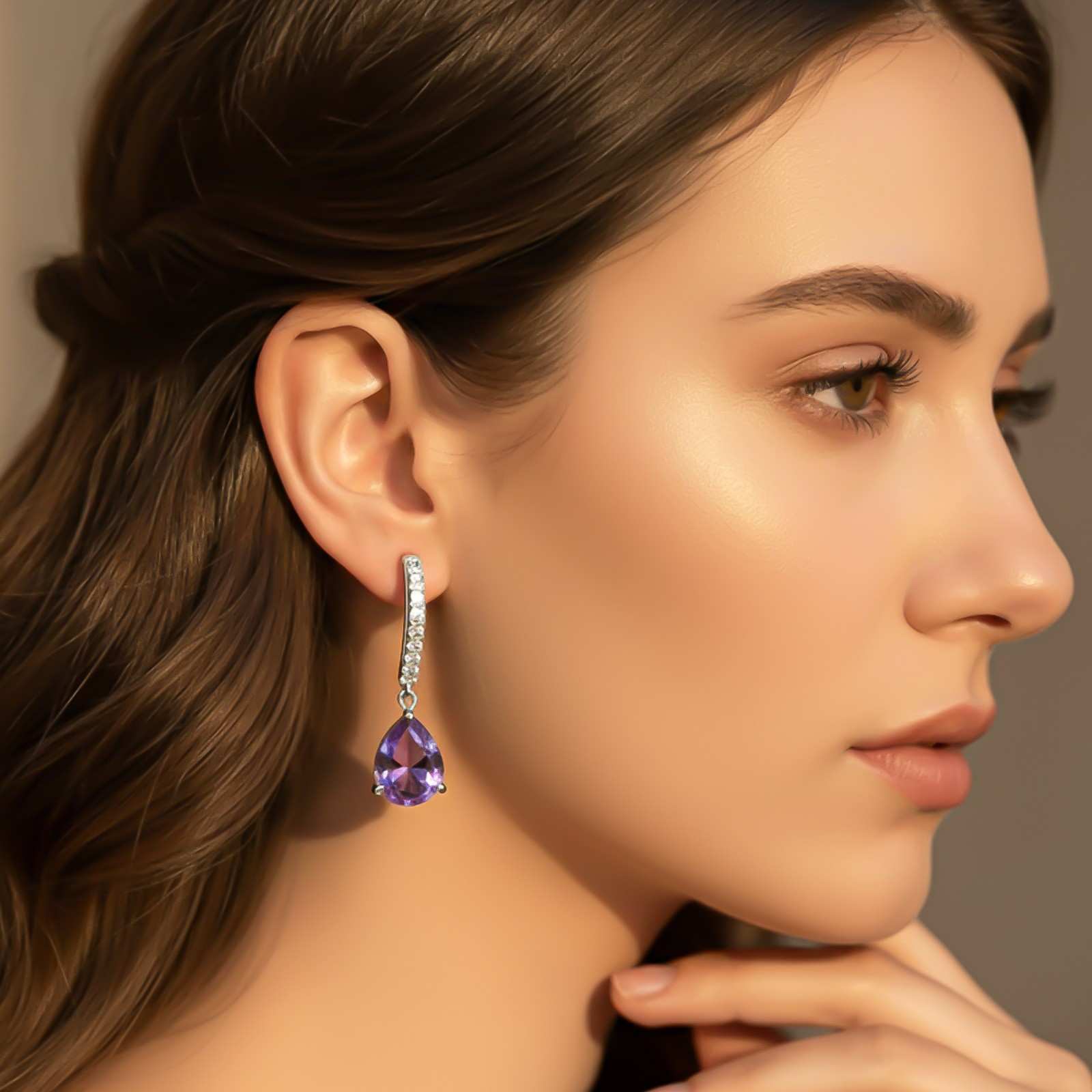Silver Amethyst Teardrop Dangle Earrings
