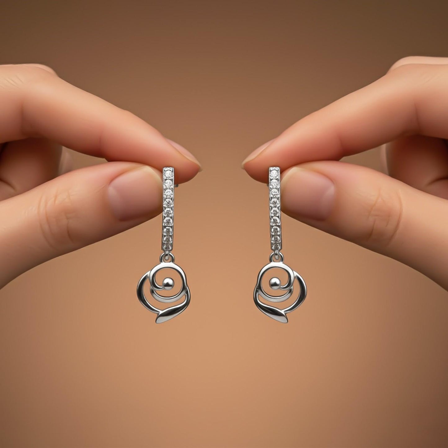 Silver CZ Spiral Drop Earrings for Women