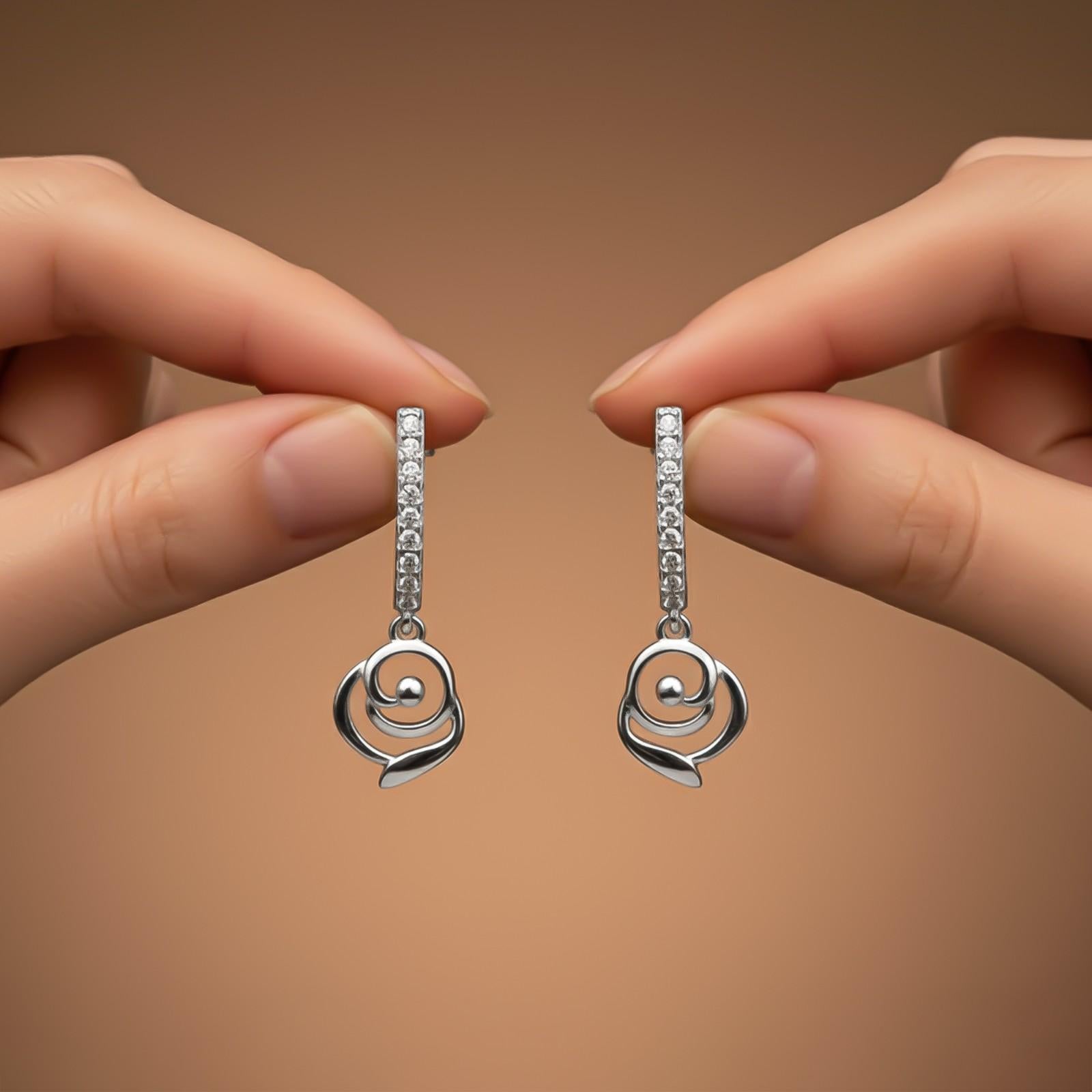 Silver CZ Spiral Drop Earrings for Women