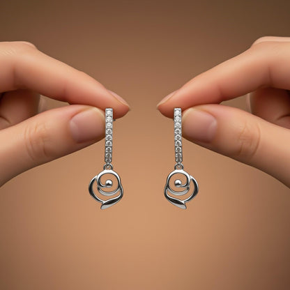 Silver CZ Spiral Drop Earrings for Women